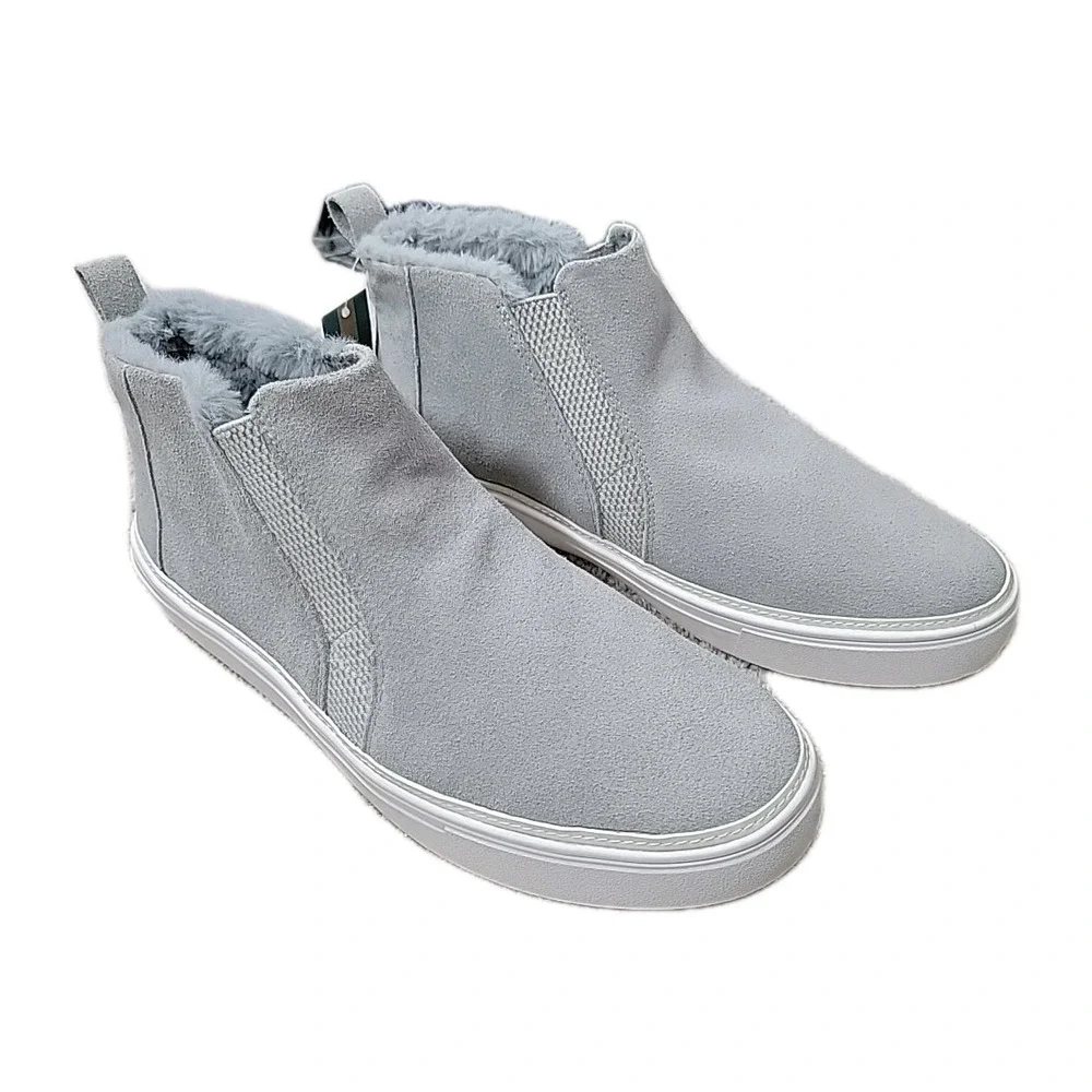 TOMS Bryce•Grey Suede/Faux‎ Fur•Women's Sz 10 Slip-On Ankle Bootie/Sneaker•NWT